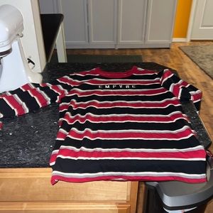 Striped long sleeve red, white and black empyre shirt